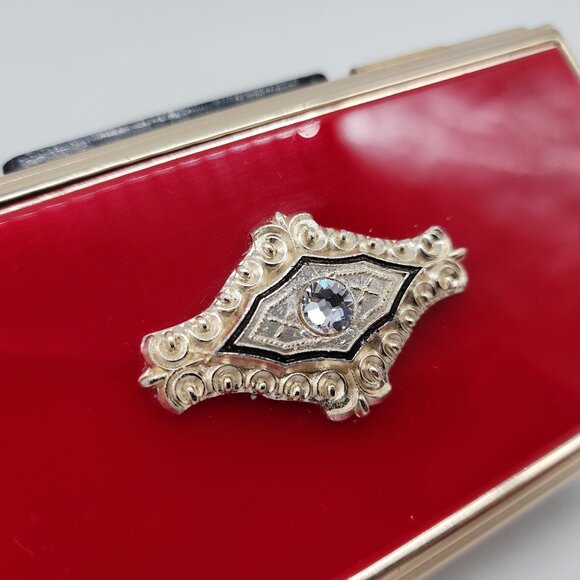 Vintage Sonsco Japan Red & Gold Musical Jewelry Box With Gem Accent Regency - Picture 5 of 16